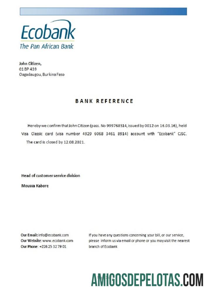 Referência de encerramento do Ecobank de Burkina Faso baixar para verificação